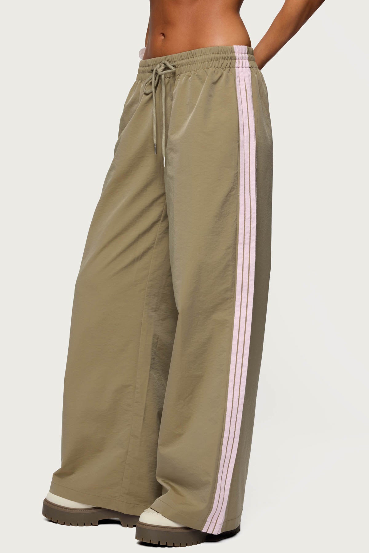 Annabella Nylon Track Pants - OLIVE