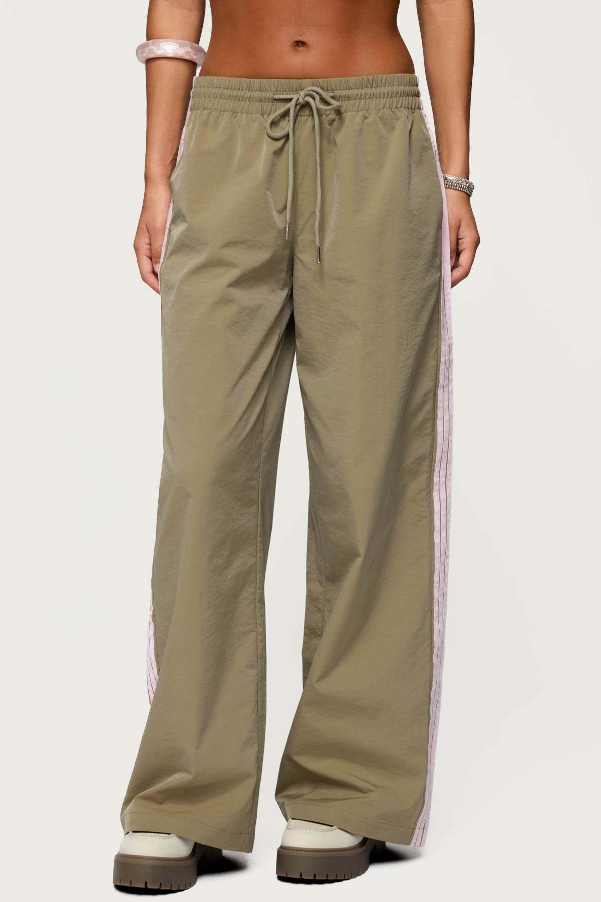 Annabella Nylon Track Pants - OLIVE