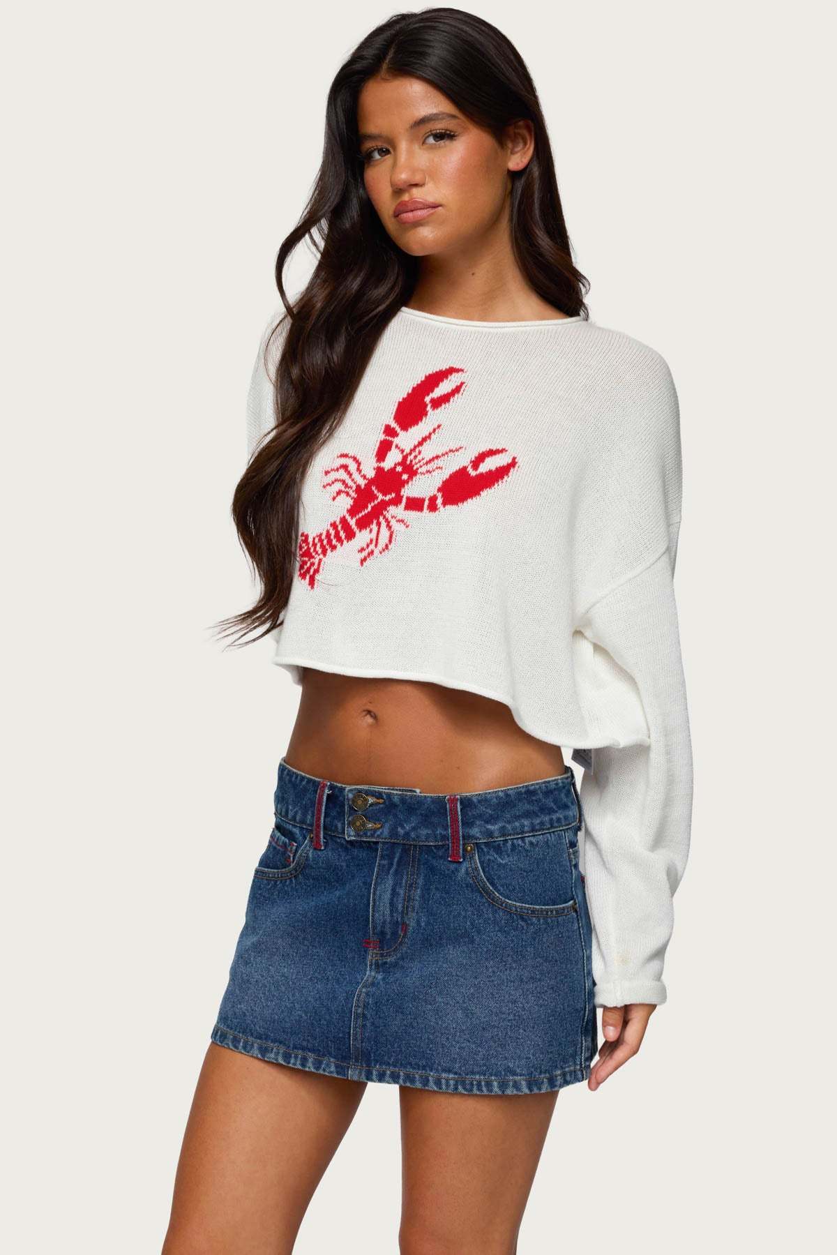 Lobster Babe Oversized Knit Top - WHITE