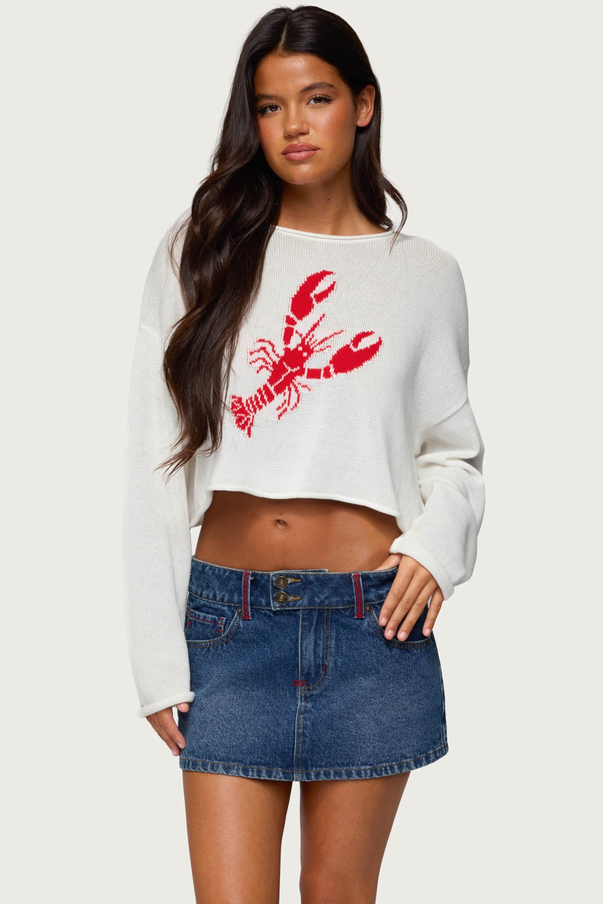 Lobster Babe Oversized Knit Top - WHITE