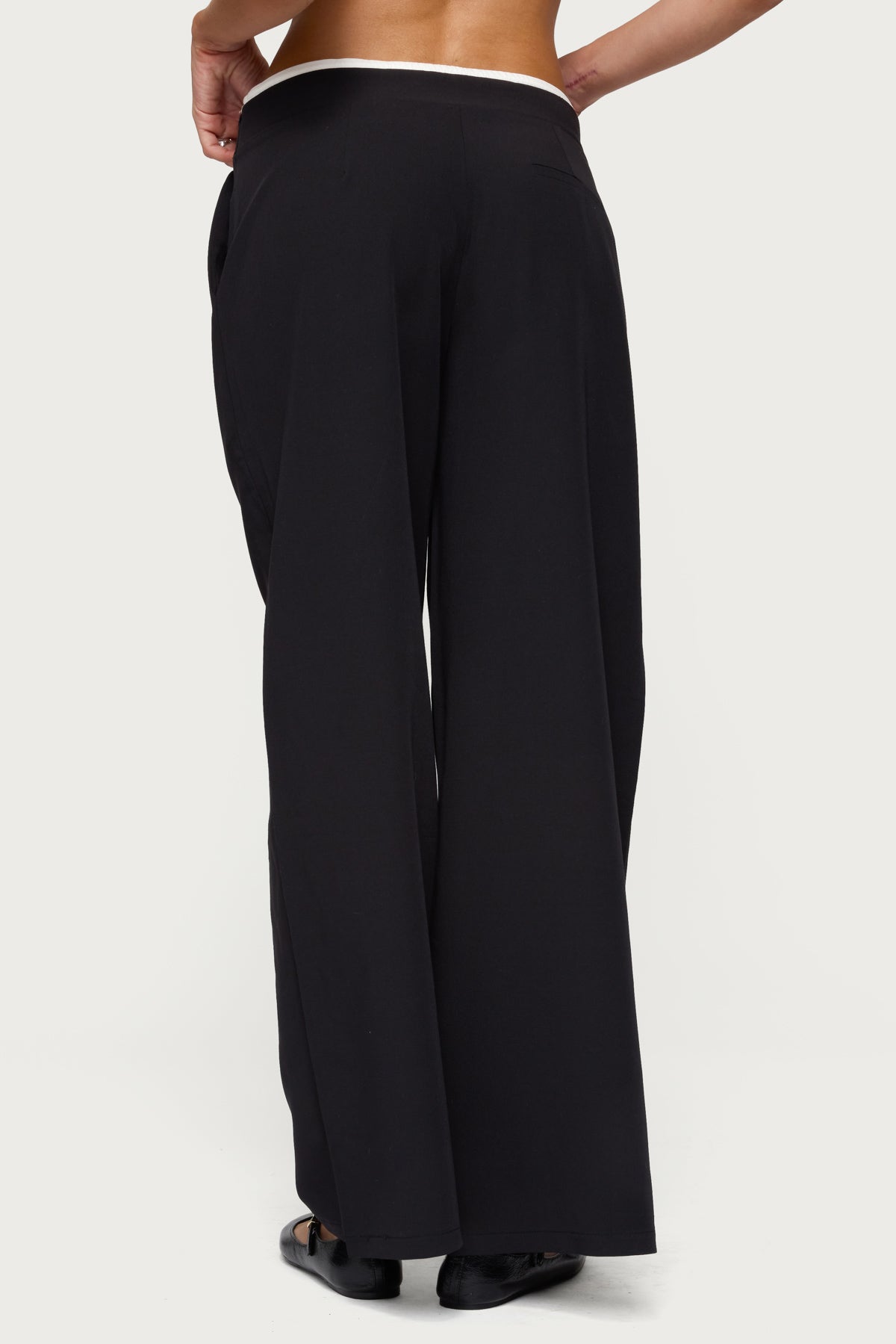 Pinstripe Peekaboo Drawstring Pants - BLACK