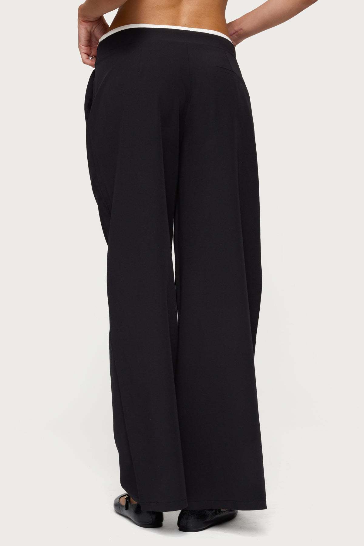 Pinstripe Peekaboo Drawstring Pants - BLACK