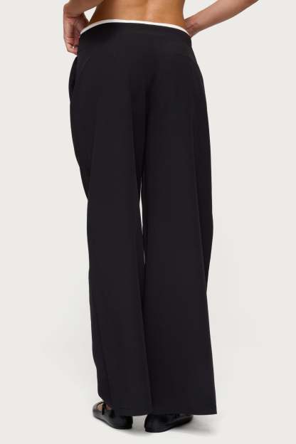 Pinstripe Peekaboo Drawstring Pants - BLACK