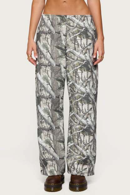 Camo Straight Leg Sweatpants - OLIVE