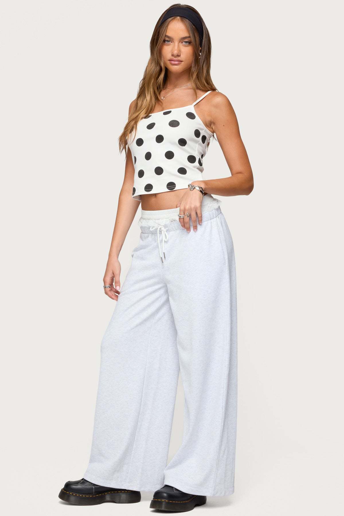 Tamia Peekaboo Ruffle Lace Sweatpants - LIGHT GRAY MELANGE