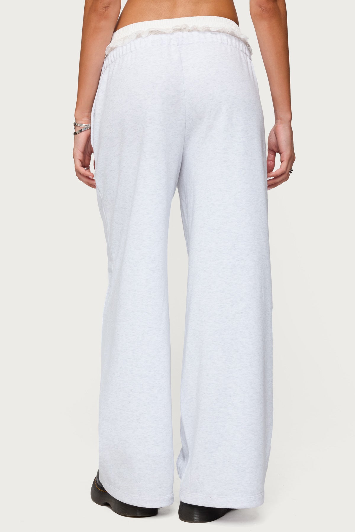 Tamia Peekaboo Ruffle Lace Sweatpants - LIGHT GRAY MELANGE