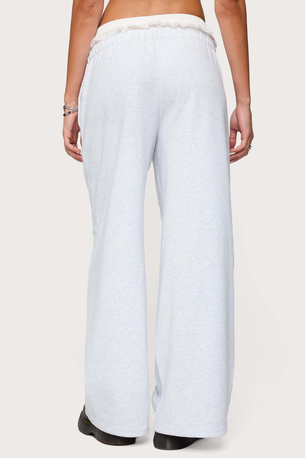 Tamia Peekaboo Ruffle Lace Sweatpants - LIGHT GRAY MELANGE