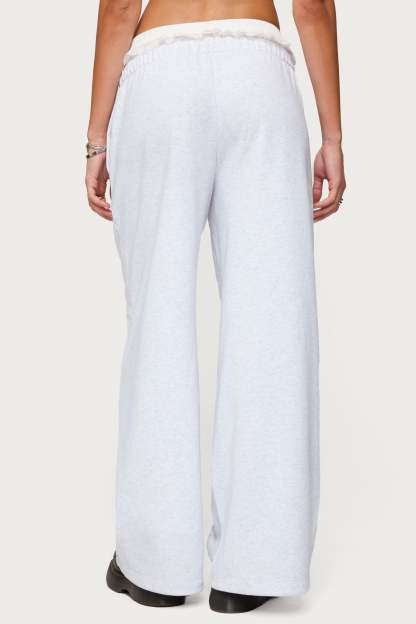 Tamia Peekaboo Ruffle Lace Sweatpants - LIGHT GRAY MELANGE