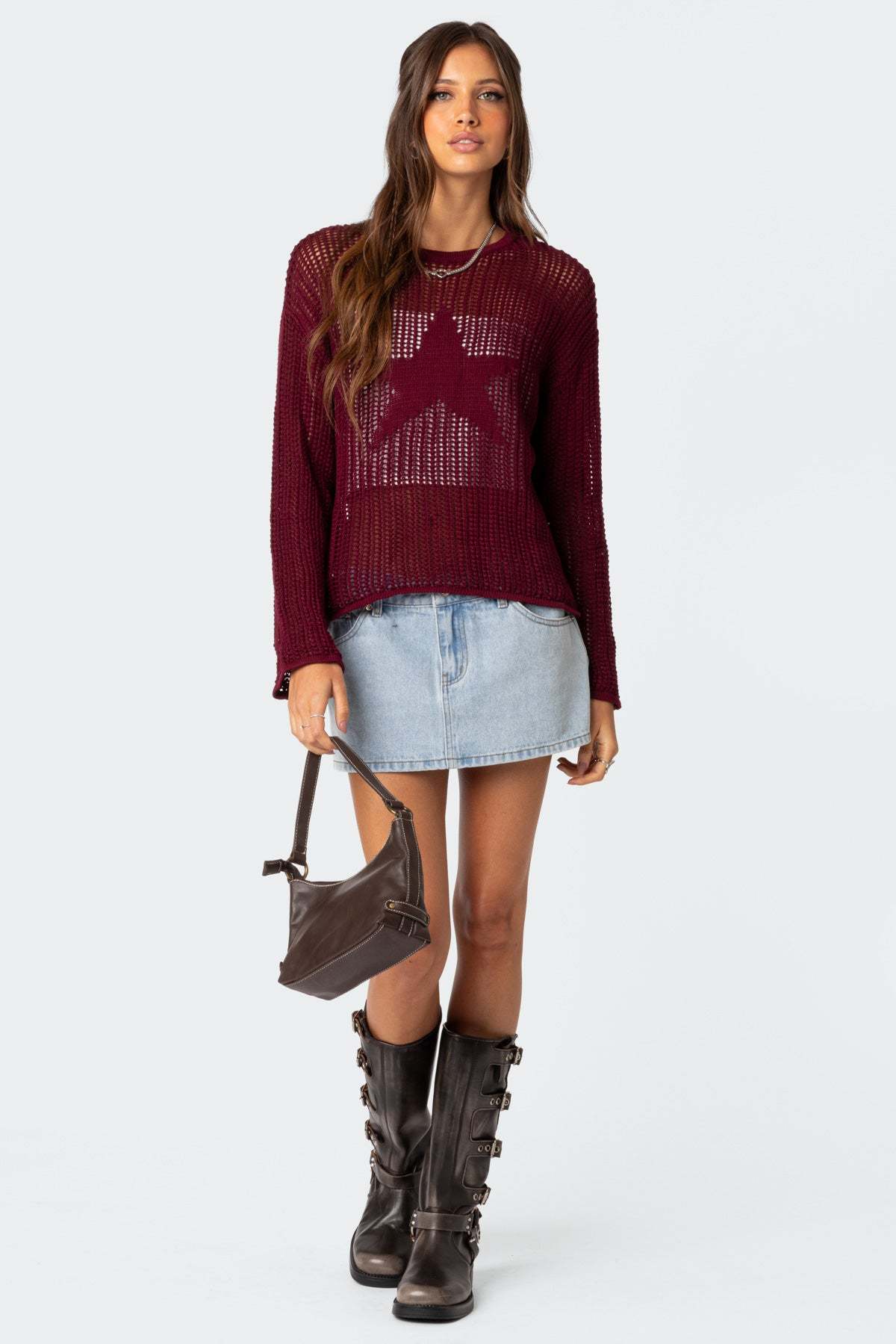 Seeing Stars Oversized Sweater - BURGUNDY