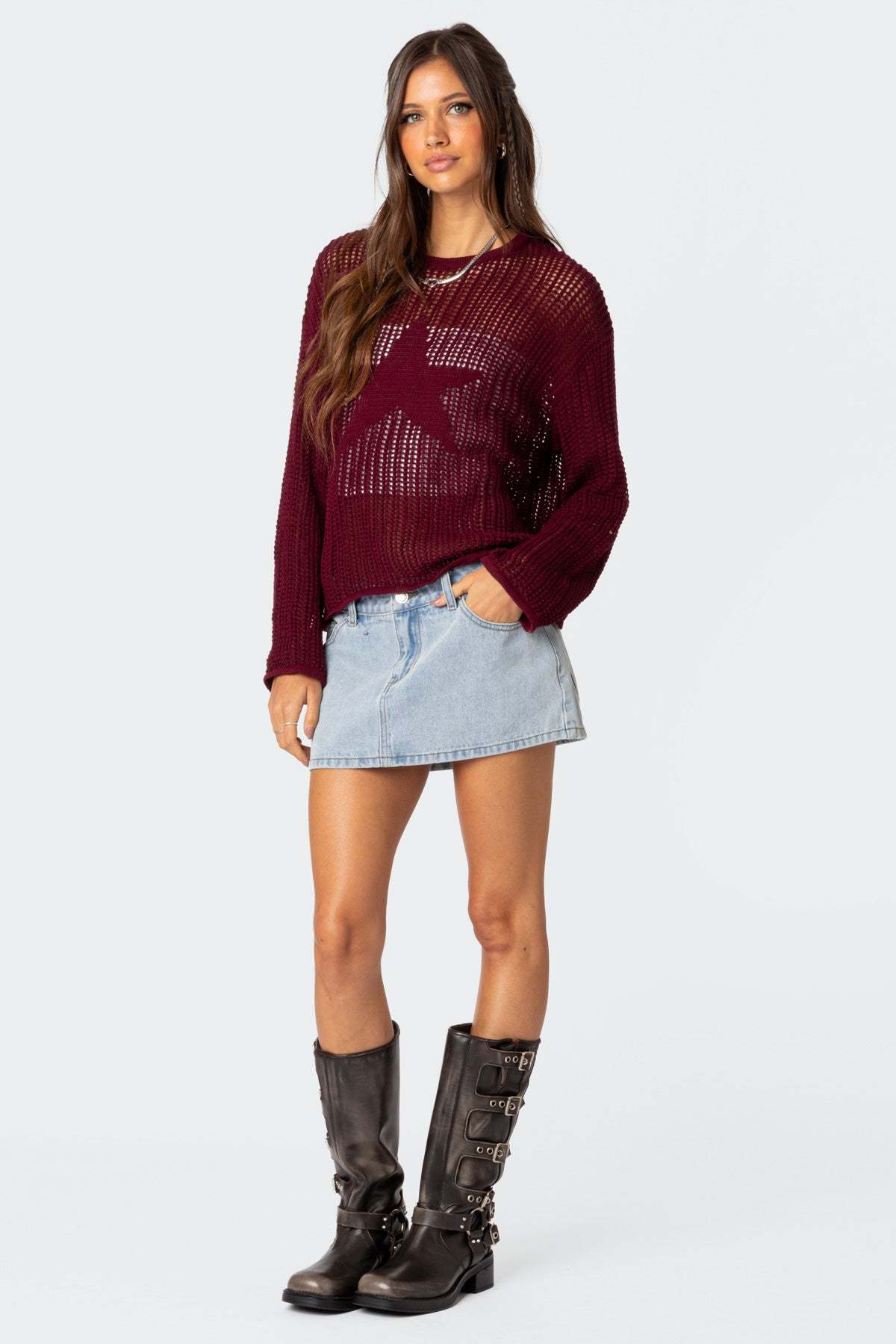 Seeing Stars Oversized Sweater - BURGUNDY