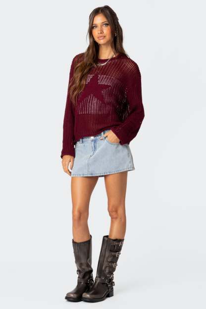 Seeing Stars Oversized Sweater - BURGUNDY