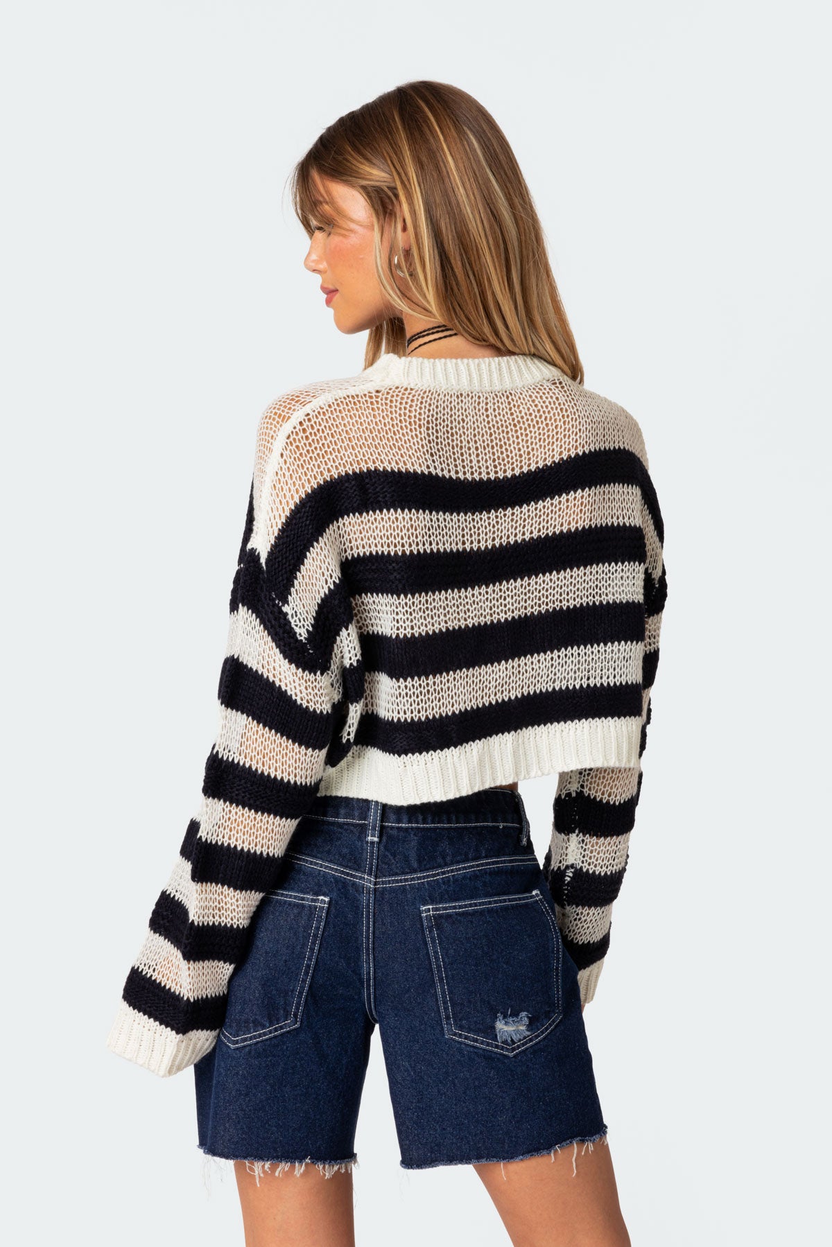 Novella Oversized Sweater - WHITE AND BLUE