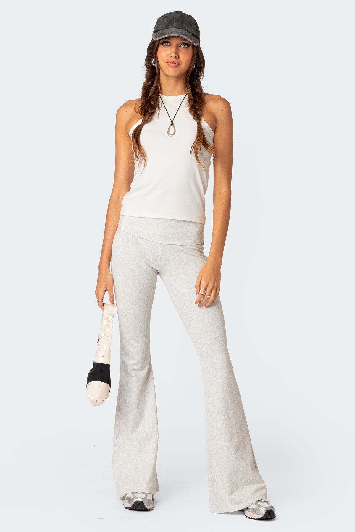 Naomi Foldover Flared Leggings - GRAY MELANGE