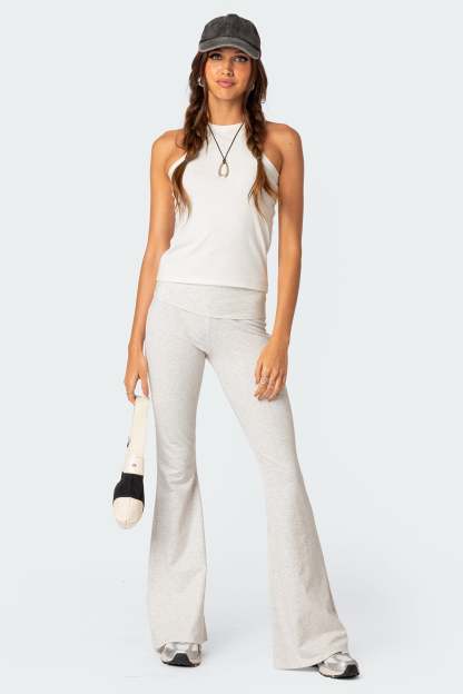 Naomi Foldover Flared Leggings - GRAY MELANGE