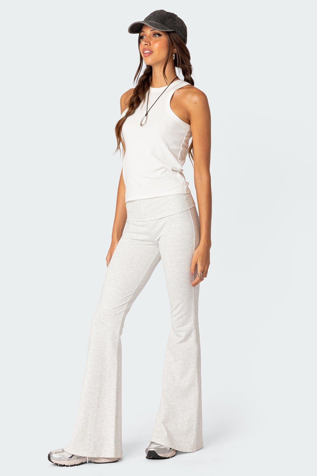 Naomi Foldover Flared Leggings - GRAY MELANGE