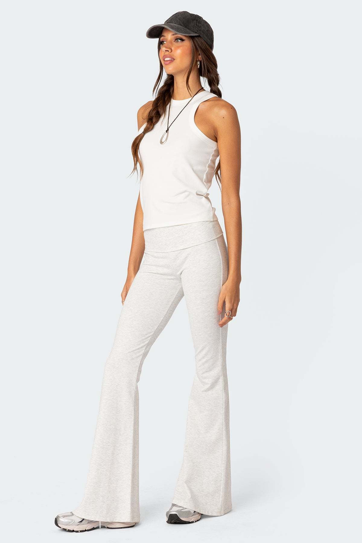 Naomi Foldover Flared Leggings - GRAY MELANGE