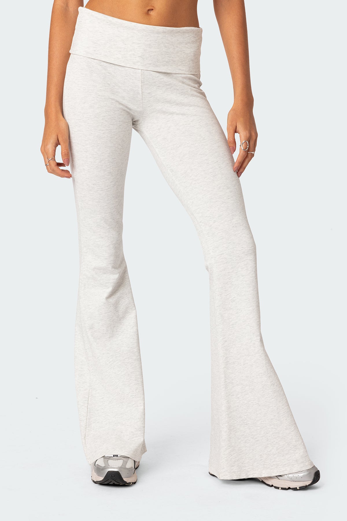 Naomi Foldover Flared Leggings - GRAY MELANGE