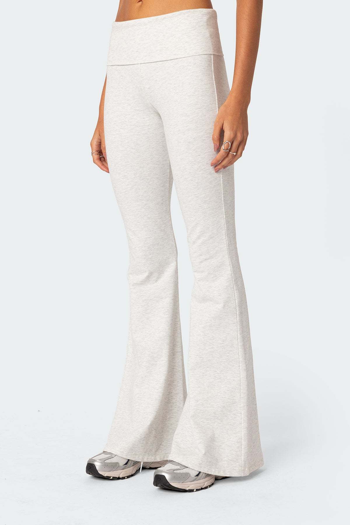 Naomi Foldover Flared Leggings - GRAY MELANGE