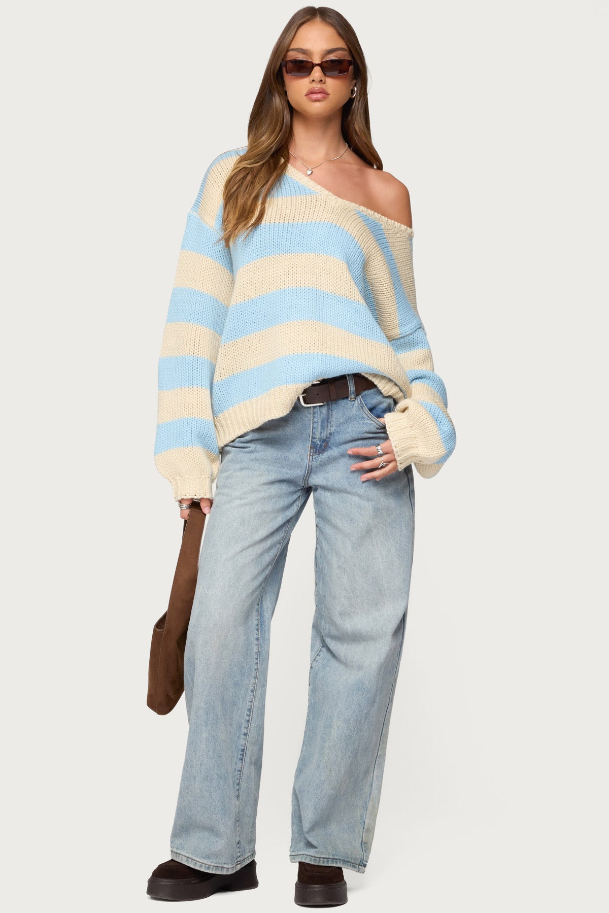 Tracie Striped Oversized Sweater - LIGHT-BLUE