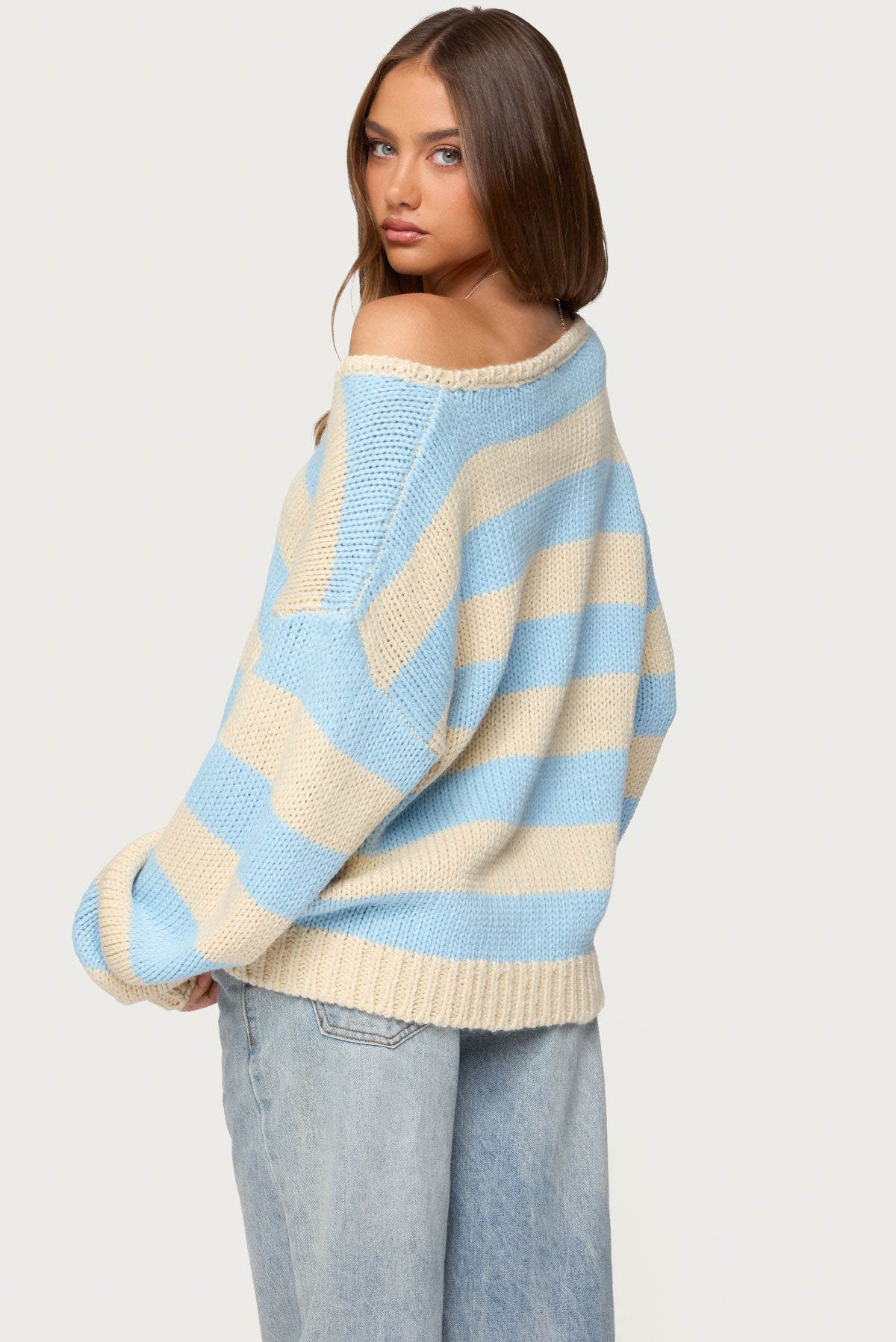 Tracie Striped Oversized Sweater - LIGHT-BLUE