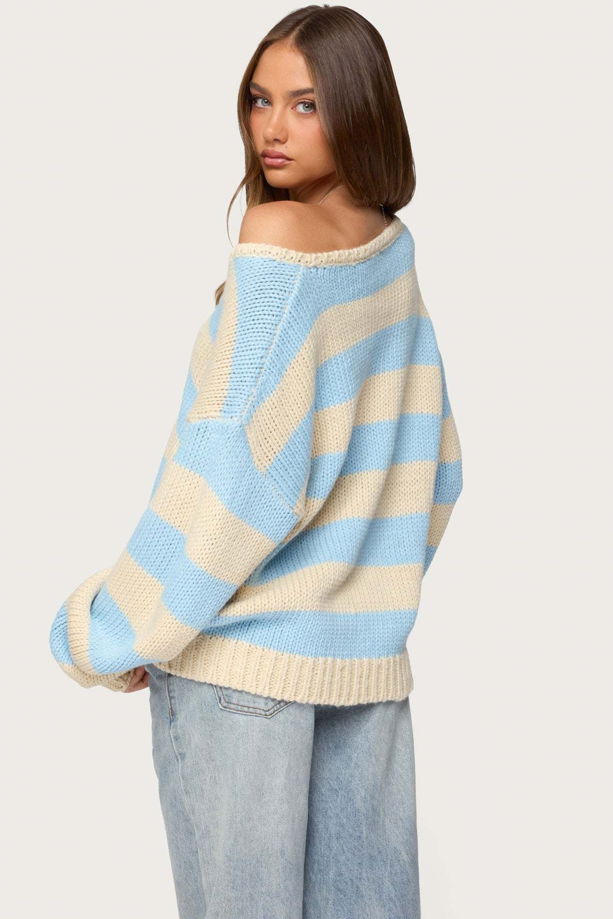 Tracie Striped Oversized Sweater - LIGHT-BLUE