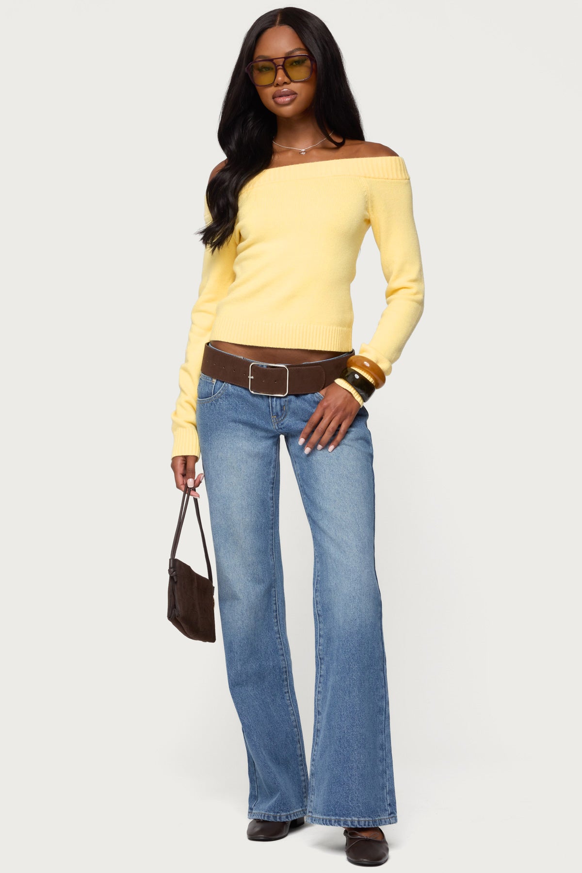 Elona Off Shoulder Knit Top - YELLOW