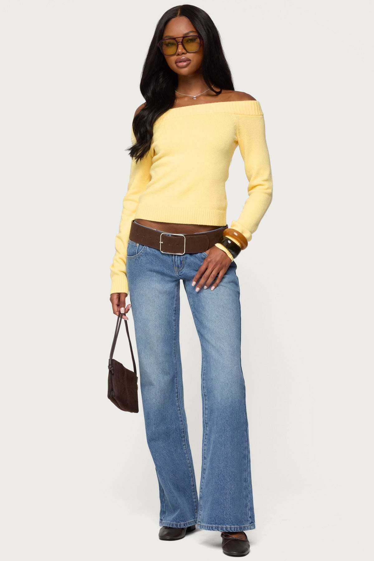 Elona Off Shoulder Knit Top - YELLOW