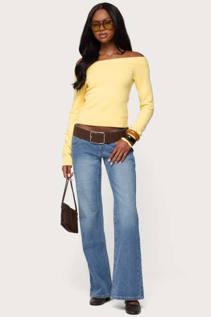 Elona Off Shoulder Knit Top - YELLOW