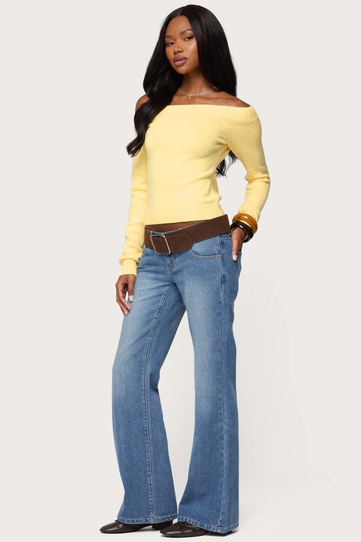 Elona Off Shoulder Knit Top - YELLOW