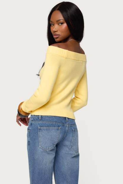 Elona Off Shoulder Knit Top - YELLOW