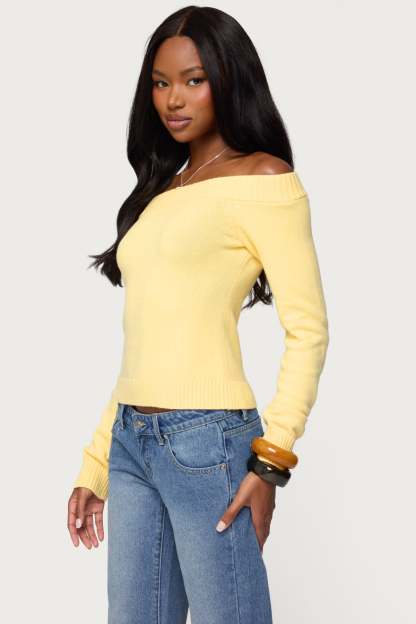 Elona Off Shoulder Knit Top - YELLOW