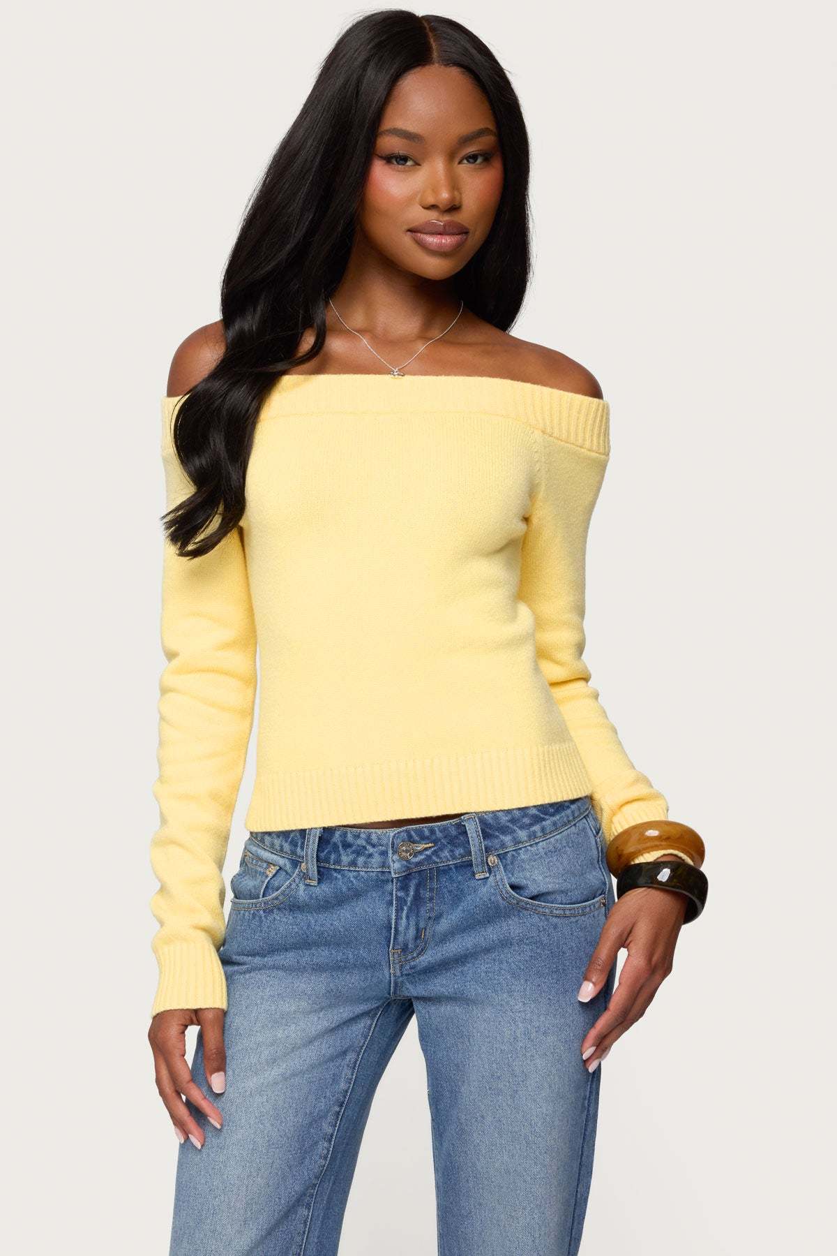 Elona Off Shoulder Knit Top - YELLOW