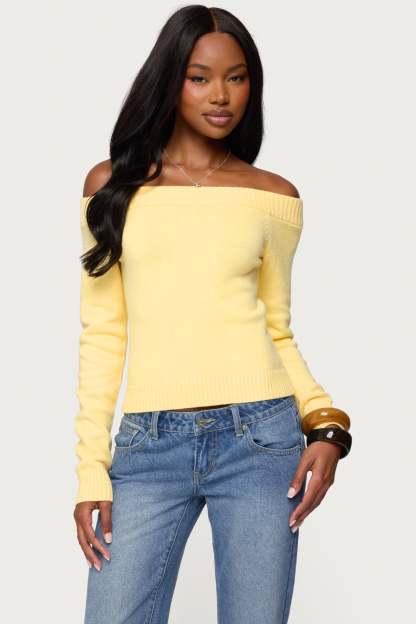 Elona Off Shoulder Knit Top - YELLOW