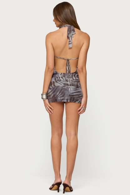 Malisha Iridescent Printed Mini Dress - BROWN