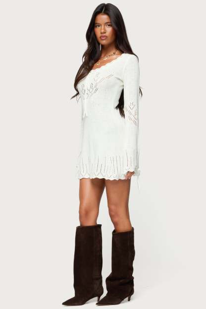 Shaia Pointelle Knit Mini Dress - CREAM