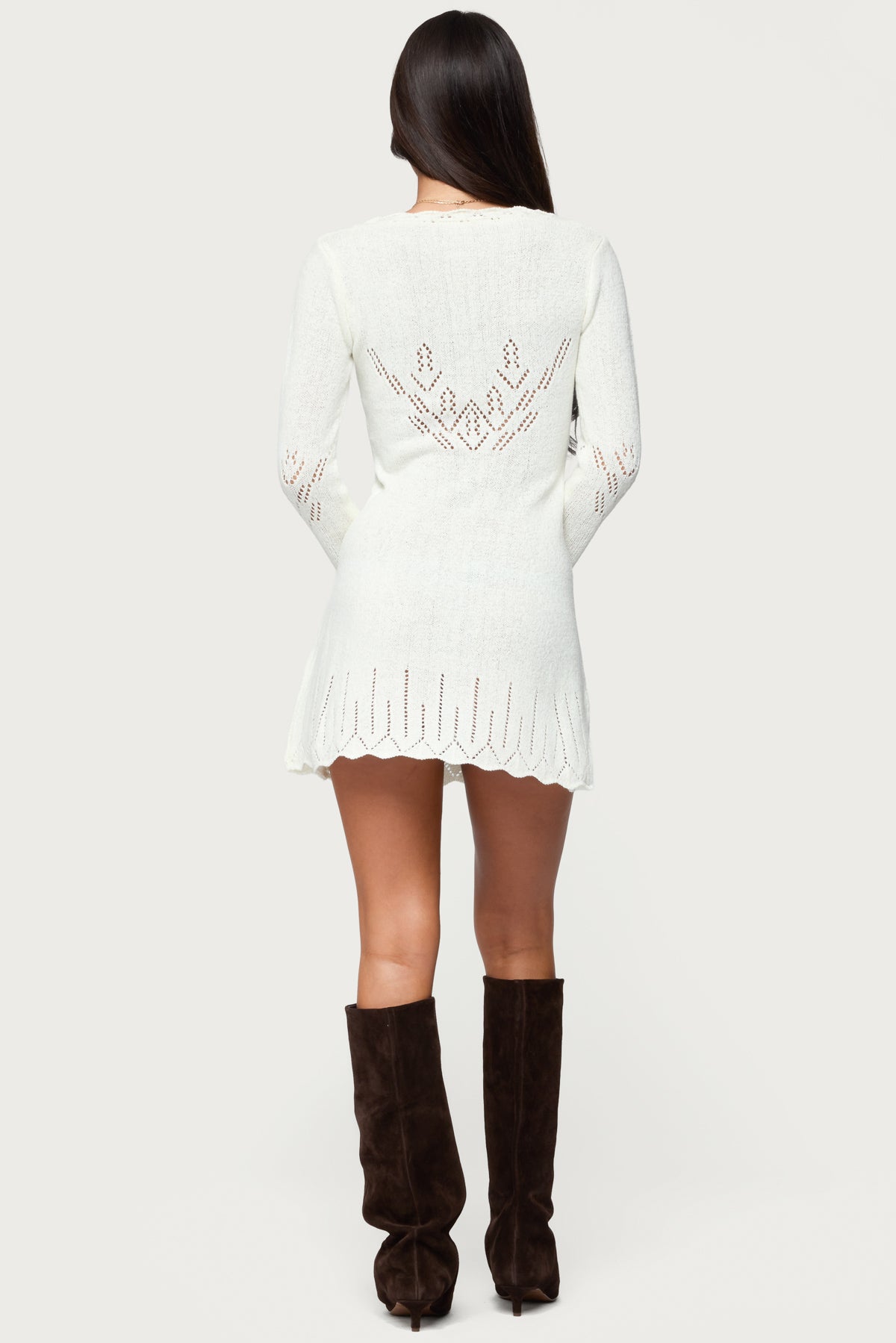 Shaia Pointelle Knit Mini Dress - CREAM