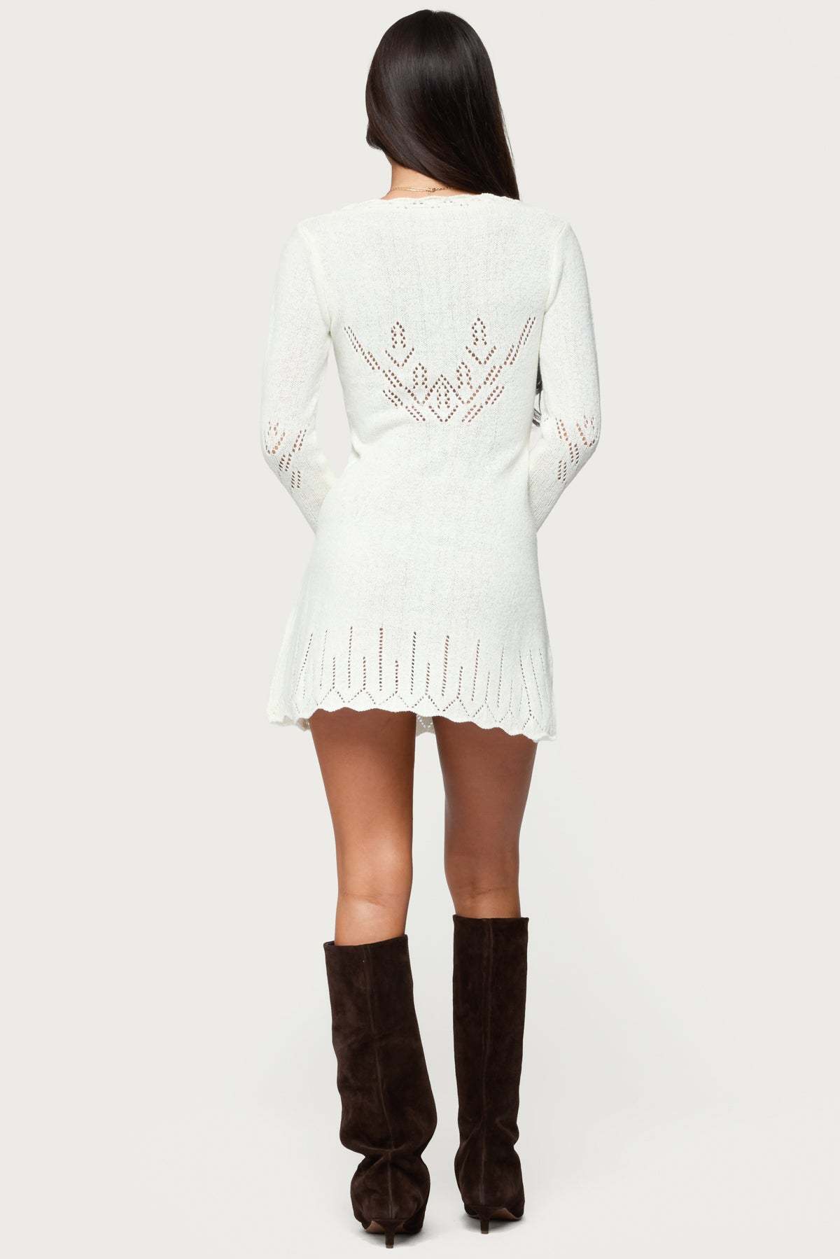 Shaia Pointelle Knit Mini Dress - CREAM