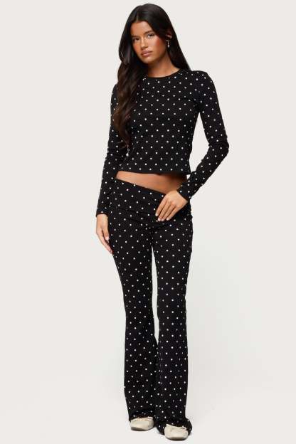Daliya Polka Dot Fold Over Pants - BLACK