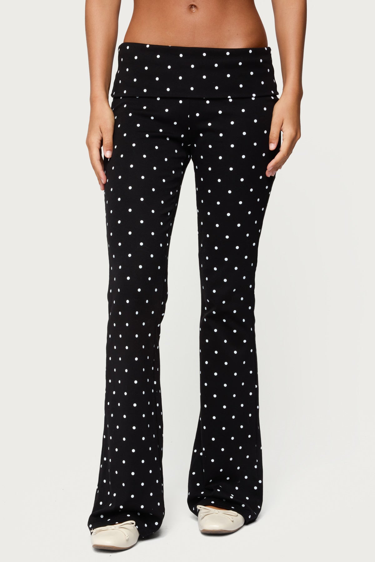 Daliya Polka Dot Fold Over Pants - BLACK