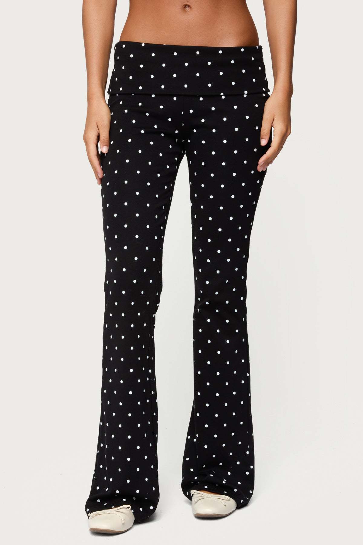 Daliya Polka Dot Fold Over Pants - BLACK