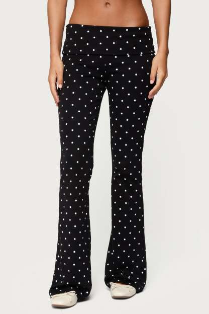 Daliya Polka Dot Fold Over Pants - BLACK