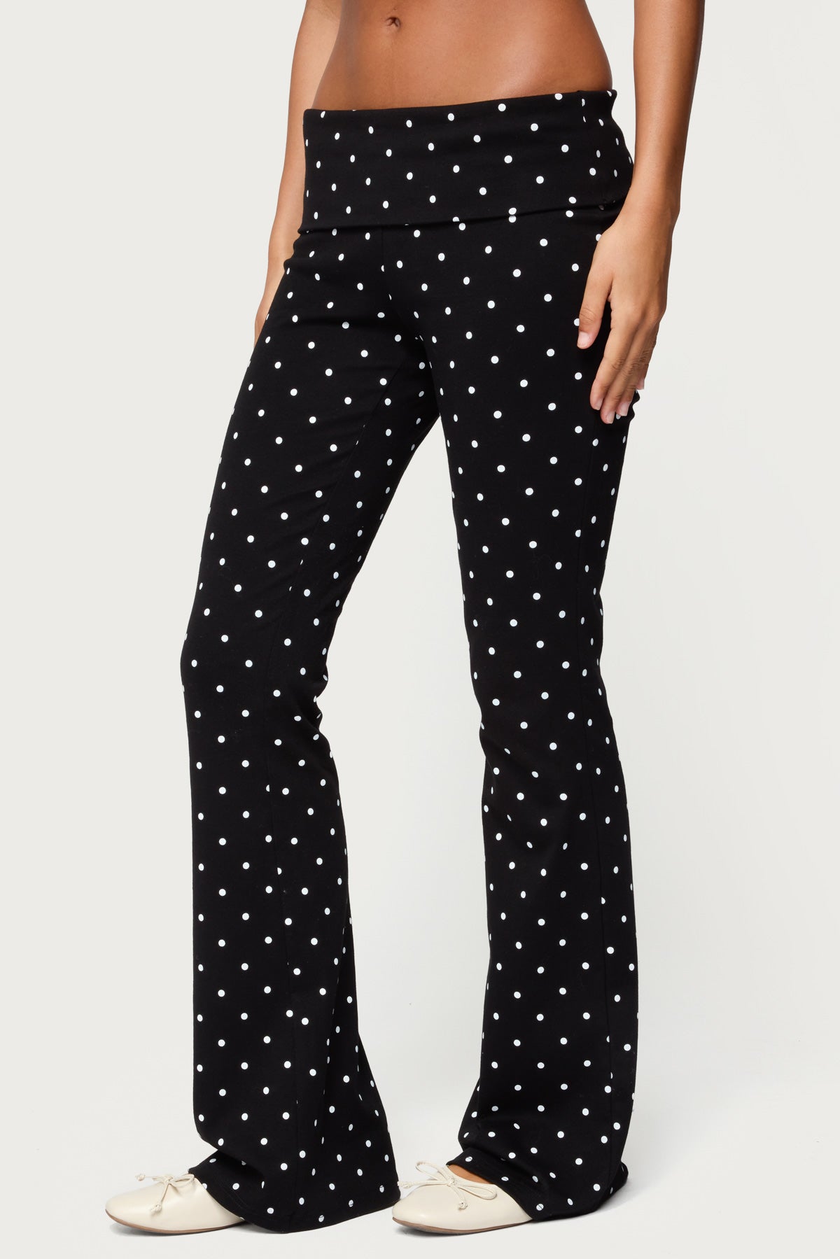 Daliya Polka Dot Fold Over Pants - BLACK