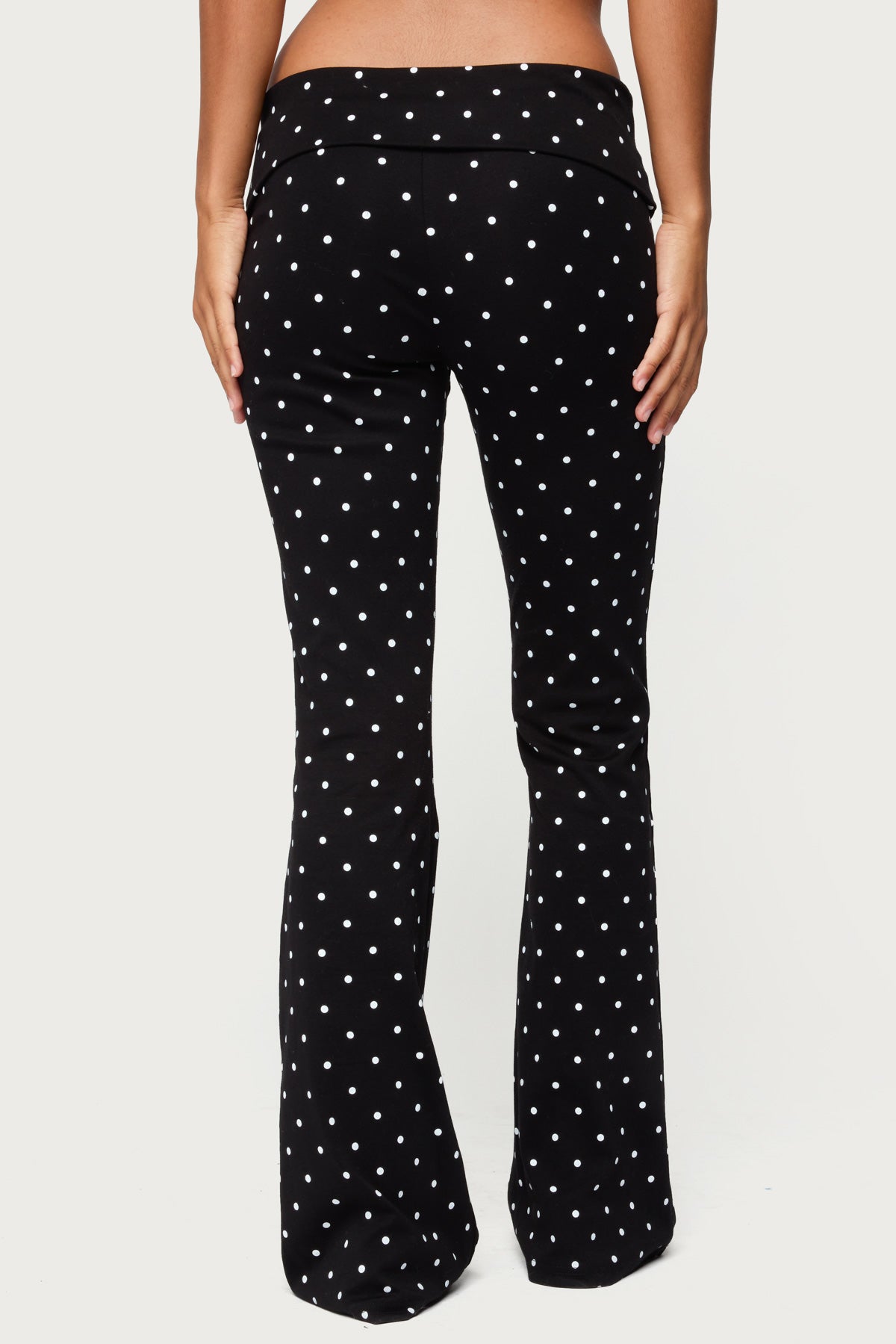 Daliya Polka Dot Fold Over Pants - BLACK