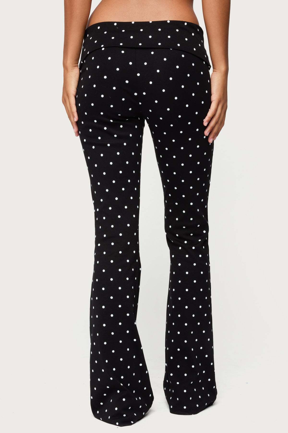 Daliya Polka Dot Fold Over Pants - BLACK