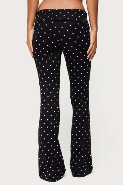 Daliya Polka Dot Fold Over Pants - BLACK