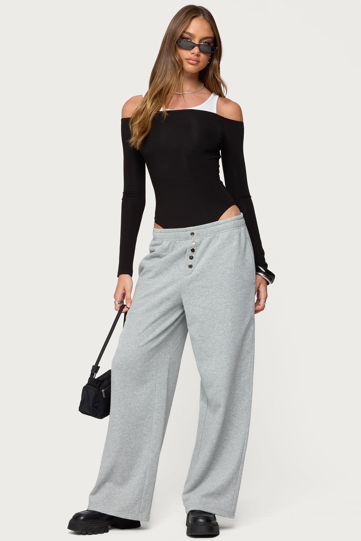 Lorelle Wide Leg Sweatpants - GRAY-MELANGE
