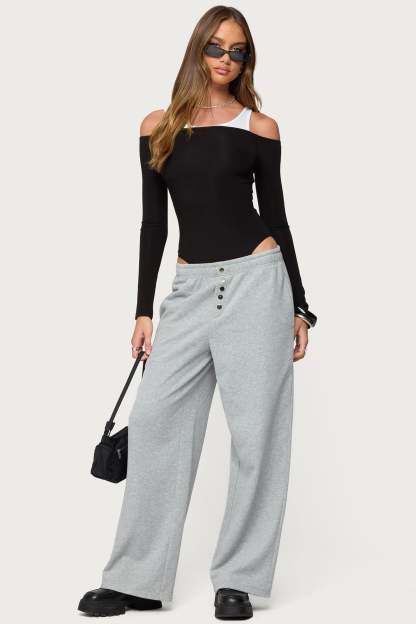 Lorelle Wide Leg Sweatpants - GRAY-MELANGE