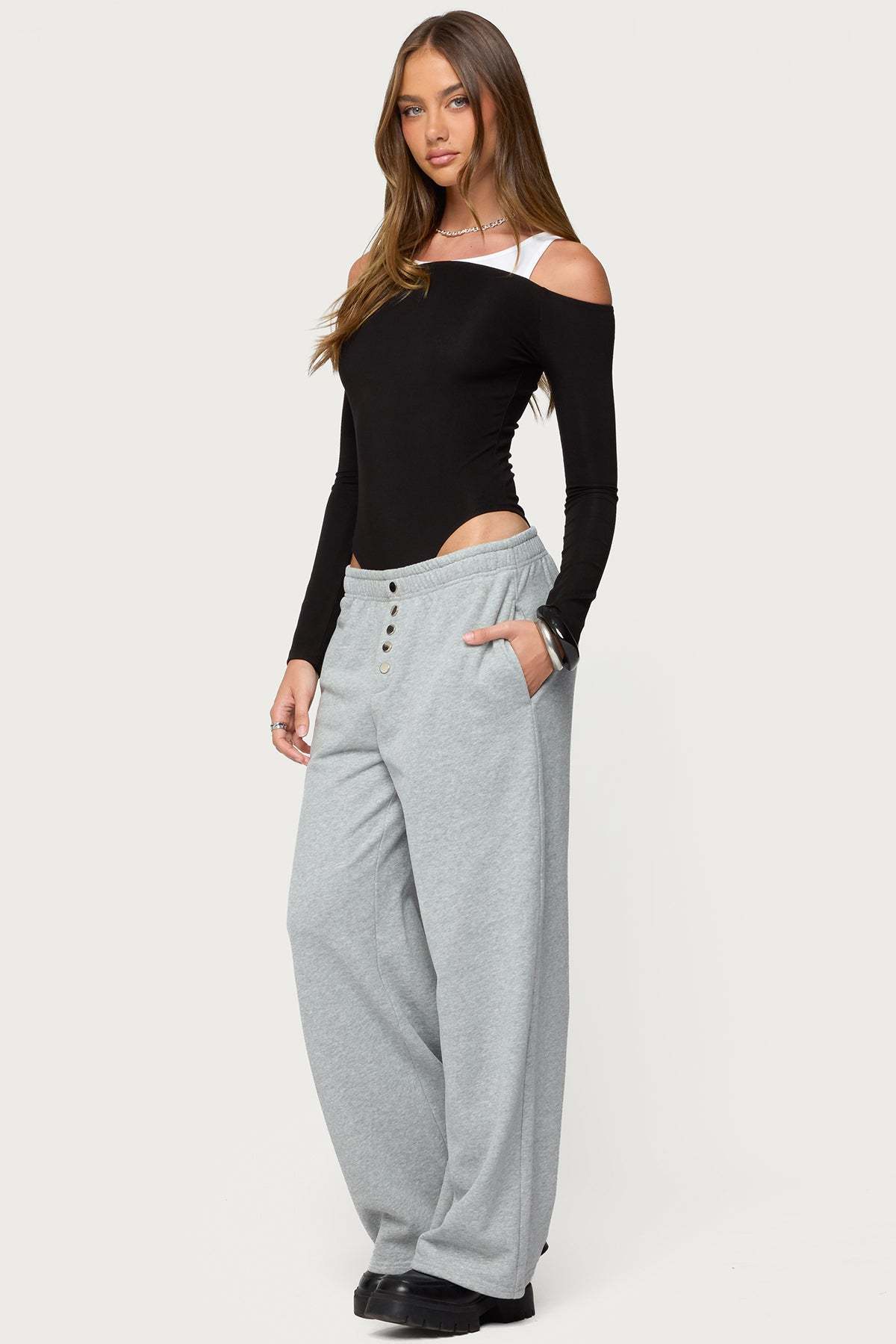 Lorelle Wide Leg Sweatpants - GRAY-MELANGE