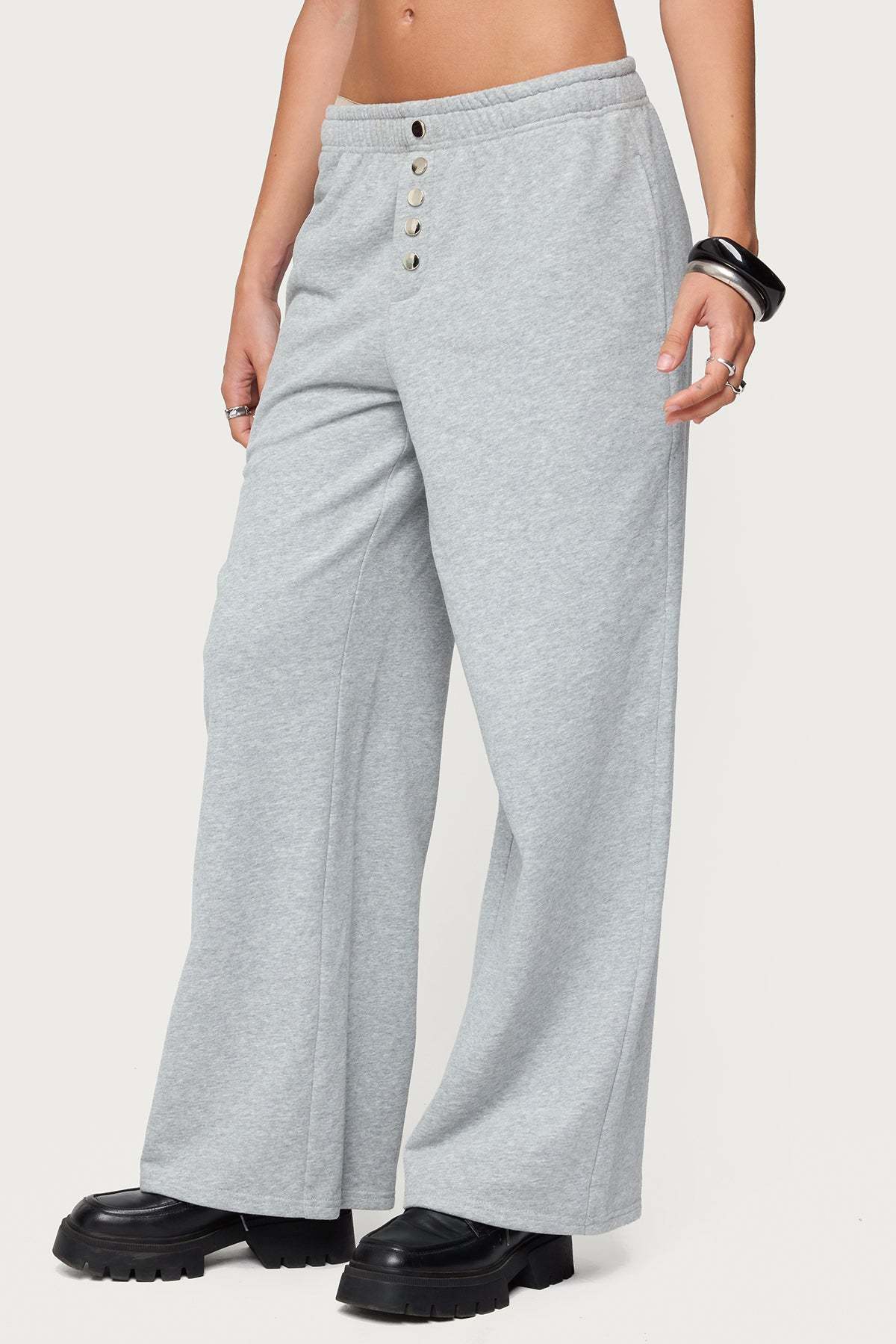 Lorelle Wide Leg Sweatpants - GRAY-MELANGE