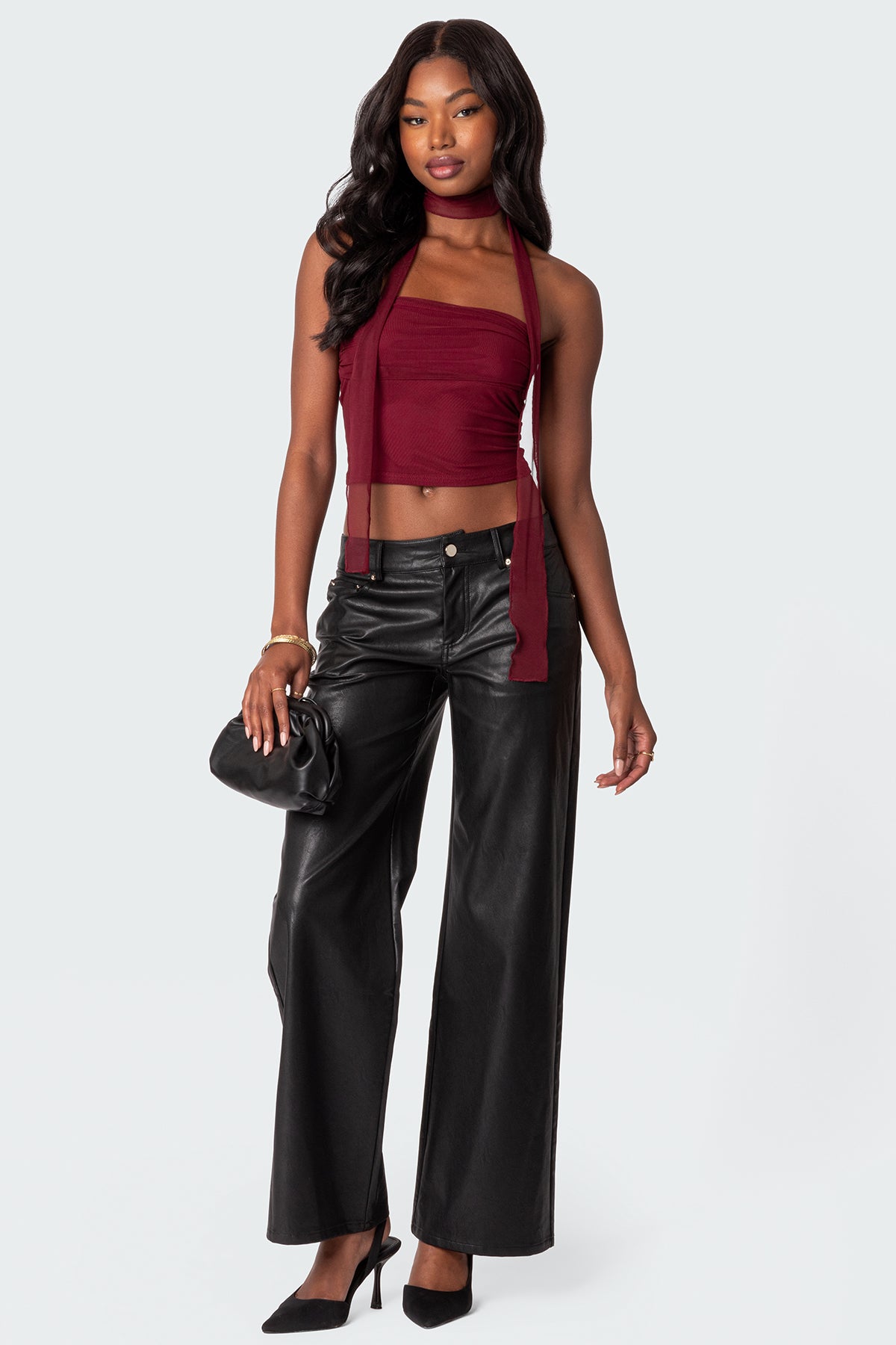 Faux Leather Straight Leg Pants - BLACK